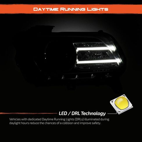 AKKON - يناسب 2010-2014 Ford Mustang [ترقية الهالوجين] زوج المصابيح الأمامية لجهاز العرض الأسود مع مصباح الجري DRL بأنبوب LED in Saudi Arabia