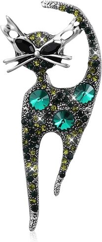 Vintage Cat Brooch Pin, Rhinestone Cat Brooch for Women Girls Trendy Cute Colorful Crystals Animal Kitten Brooches Lapel Pins Dress Accessories for Birthday Party in Saudi Arabia