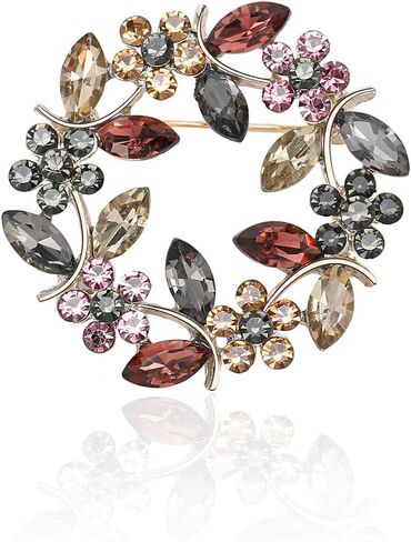Rhinestone Wreath Brooches for Women Unisex Flower Pins Olive Branch Brooches Office Party Casual Accessories Gifts Flower Brooch Plant Brooch in Kuwait