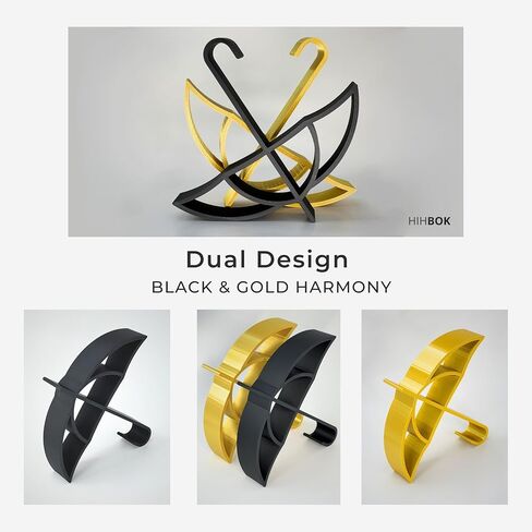 Black & Gold Umbrella Decor – Modern 3D Printed Sculpture for Home or Desk, Minimalist Artistic Accent, Dual Design Set of Two in Saudi Arabia