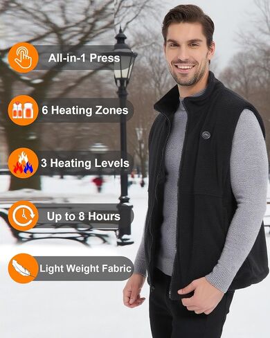 Loowoko Men's Fleece Heated Vest with Battery Pack Included, Rechargeable Electric Heating Jacket Lightweight Warming Vests in Saudi Arabia
