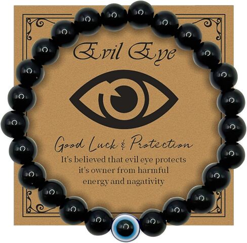 Evil Eye Bracelets for Men，4/6/8/10mm Natural Stretch Black Beaded Protection Bracelet Evil Eye Bracelet for Good Luck Spiritual in Saudi Arabia