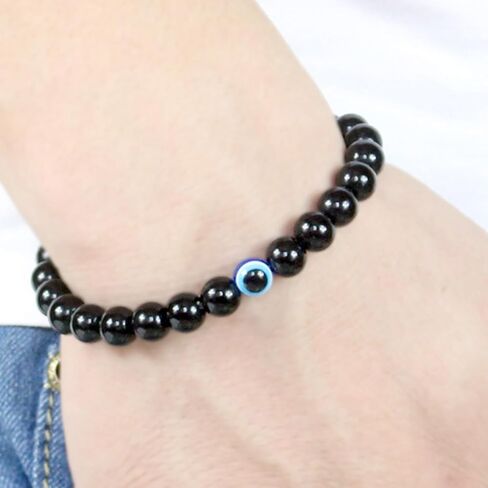 Evil Eye Bracelets for Men，4/6/8/10mm Natural Stretch Black Beaded Protection Bracelet Evil Eye Bracelet for Good Luck Spiritual in Saudi Arabia