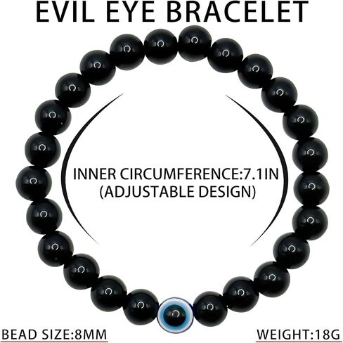 Evil Eye Bracelets for Men，4/6/8/10mm Natural Stretch Black Beaded Protection Bracelet Evil Eye Bracelet for Good Luck Spiritual in Saudi Arabia