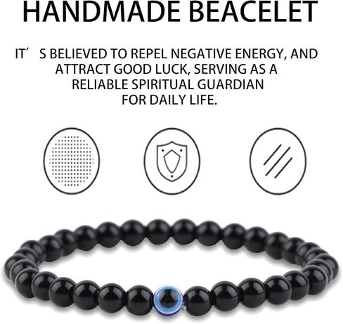 Evil Eye Bracelets for Men，4/6/8/10mm Natural Stretch Black Beaded Protection Bracelet Evil Eye Bracelet for Good Luck Spiritual in Saudi Arabia