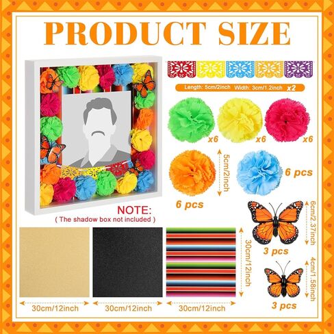 AceOrbit 41pcs Day of The Dead DIY Shadow Box Craft Set Memorial Shadow Box Accessories 6 Monarch Butterfly 30 Artificial Marigold Flowers 2 Papel Picado Banner 3 Background Paper (Orange) in Kuwait