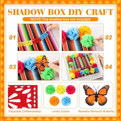 AceOrbit 41pcs Day of The Dead DIY Shadow Box Craft Set Memorial Shadow Box Accessories 6 Monarch Butterfly 30 Artificial Marigold Flowers 2 Papel Picado Banner 3 Background Paper (Orange) in Kuwait