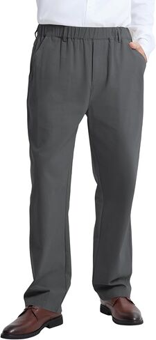 LETAOTAO Mens Elastic Waist Pants - Relaxed Fit Stretch Waistband Pull On Cotton Twill Casual Pants for Seniors in Kuwait