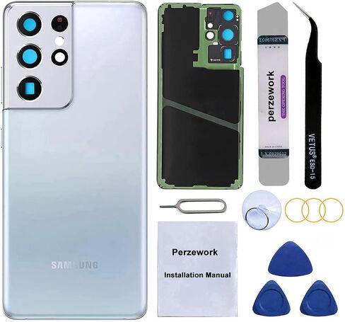 بديل الزجاج الخلفي الخلفي لهاتف Samsung Galaxy S21 Ultra 5G مع أدوات لاصقة وأدوات إصلاح مثبتة مسبقًا (أسود فانتوم) in Kuwait