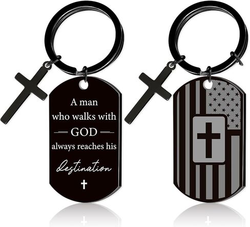 Christian Gifts for Men Bible Verse Cross Keychain Religious Christmas Baptism Gifts for Dad Son Husband in Kuwait