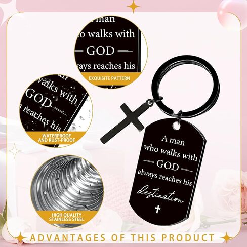 Christian Gifts for Men Bible Verse Cross Keychain Religious Christmas Baptism Gifts for Dad Son Husband in Kuwait
