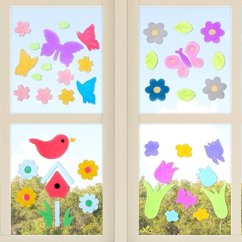 4 Sheets Gel Window Clings, Spring Summer Window Clings for Glass Windows, Floral Jelly Stickers, Window Stickers for Kids Toddlers Home School Nursery Party Supplies in Saudi Arabia