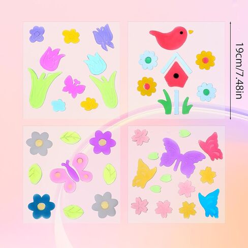 4 Sheets Gel Window Clings, Spring Summer Window Clings for Glass Windows, Floral Jelly Stickers, Window Stickers for Kids Toddlers Home School Nursery Party Supplies in Saudi Arabia