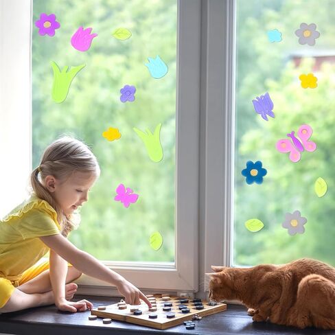 4 Sheets Gel Window Clings, Spring Summer Window Clings for Glass Windows, Floral Jelly Stickers, Window Stickers for Kids Toddlers Home School Nursery Party Supplies in Saudi Arabia