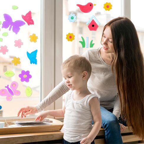 4 Sheets Gel Window Clings, Spring Summer Window Clings for Glass Windows, Floral Jelly Stickers, Window Stickers for Kids Toddlers Home School Nursery Party Supplies in Saudi Arabia