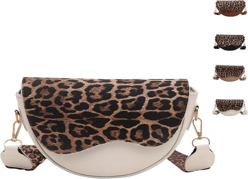 Saddle Crossbody Bags for Women Trendy Leopard Printed Crescent Bag with Belt Strap Retro Shoulder Handbag in Saudi Arabia