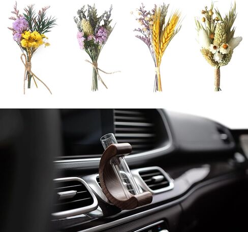 INEBIZ Car Air Vent Flower Vase Clip, Retro C Shaped Wooden Stand Plant Holder, Car Interior Decor Accessorries for Women Girls Aesthetic in Kuwait