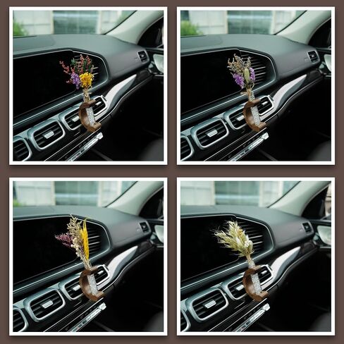 INEBIZ Car Air Vent Flower Vase Clip, Retro C Shaped Wooden Stand Plant Holder, Car Interior Decor Accessorries for Women Girls Aesthetic in Kuwait