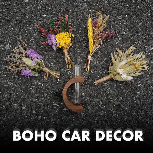 INEBIZ Car Air Vent Flower Vase Clip, Retro C Shaped Wooden Stand Plant Holder, Car Interior Decor Accessorries for Women Girls Aesthetic in Kuwait