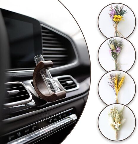 INEBIZ Car Air Vent Flower Vase Clip, Retro C Shaped Wooden Stand Plant Holder, Car Interior Decor Accessorries for Women Girls Aesthetic in Kuwait