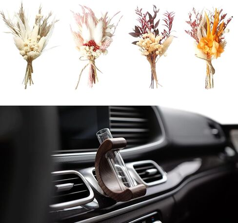 INEBIZ Car Air Vent Flower Vase Clip, Retro C Shaped Wooden Stand Plant Holder, Car Interior Decor Accessorries for Women Girls Aesthetic in Kuwait