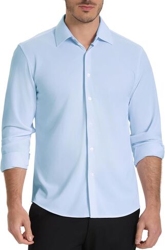 Men’s Dress Shirt Wrinkle Free Knit Button Down Shirt Long Sleeve Business Shirt in Saudi Arabia