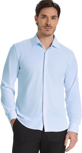 Men’s Dress Shirt Wrinkle Free Knit Button Down Shirt Long Sleeve Business Shirt in Saudi Arabia