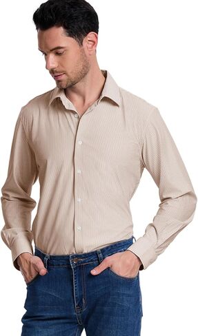 Men’s Dress Shirt Wrinkle Free Knit Button Down Shirt Long Sleeve Business Shirt in Saudi Arabia