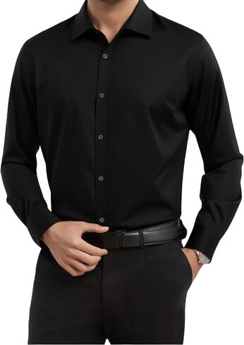 Mens Stretch Dress Shirts Long Sleeve Slim for Muscle Fit Button Down Wrinkle Free Business Casual Wedding Shirts in Saudi Arabia
