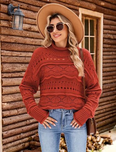 ZAFUL Women's Sweaters Turtleneck Crochet Hollow Out Long Sleeve Sweater Cute Fall Winter Casual Pullover Jumper Tops in Saudi Arabia