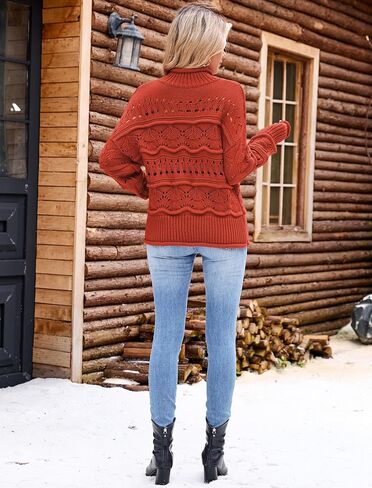 ZAFUL Women's Sweaters Turtleneck Crochet Hollow Out Long Sleeve Sweater Cute Fall Winter Casual Pullover Jumper Tops in Saudi Arabia