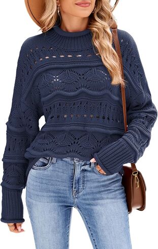 ZAFUL Women's Sweaters Turtleneck Crochet Hollow Out Long Sleeve Sweater Cute Fall Winter Casual Pullover Jumper Tops in Saudi Arabia