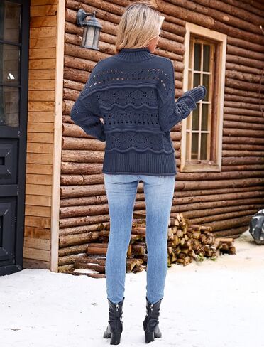 ZAFUL Women's Sweaters Turtleneck Crochet Hollow Out Long Sleeve Sweater Cute Fall Winter Casual Pullover Jumper Tops in Saudi Arabia
