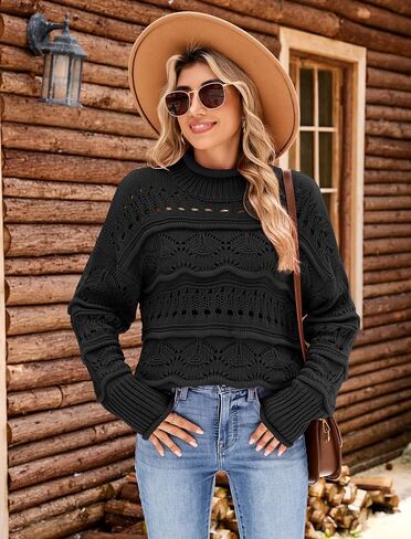 ZAFUL المرأة البلوزات الياقة المدورة الكروشيه الجوف خارج سترة طويلة الأكمام لطيف خريف شتاء بلوزة كاجوال البلوز القمم in Saudi Arabia