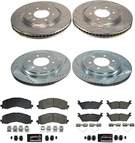 وسادة فرامل سيراميك من ألياف الكربون الأمامية والخلفية K8803 من POWERSTOP ومجموعة أدوات التشغيل اليومية Z23 الدوارة المحفورة والمشقوقة لسيارات Ford Expedition وFord F-150 وLincoln Navig [نموذج محدد] in Saudi Arabia