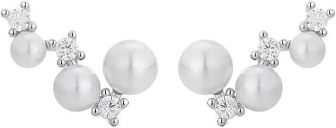 Sterling Silver Post Cubic Zirconia Crawler Earrings Pearl Studs, Climber Fashion Earrings for Women in Saudi Arabia