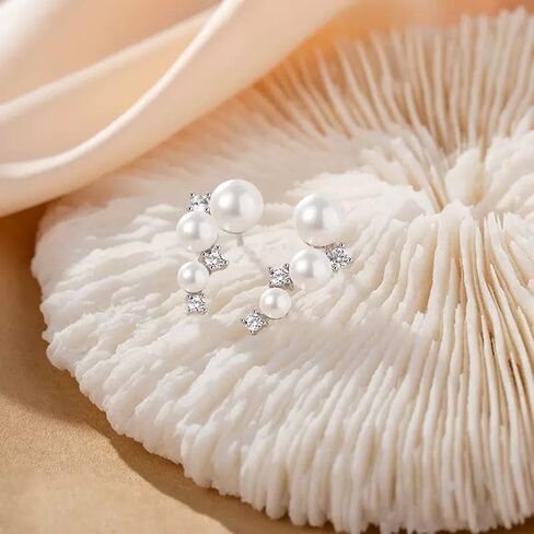 Sterling Silver Post Cubic Zirconia Crawler Earrings Pearl Studs, Climber Fashion Earrings for Women in Saudi Arabia