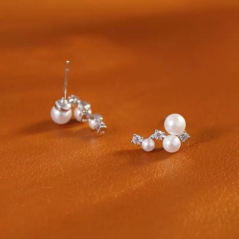 Sterling Silver Post Cubic Zirconia Crawler Earrings Pearl Studs, Climber Fashion Earrings for Women in Saudi Arabia