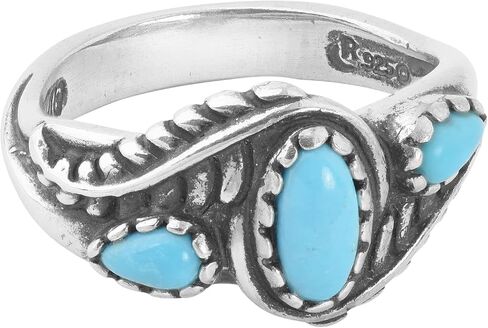 American West Jewelry Sterling Gemstone Leaf Rosette Design 3-Stone Ring Size 5 to 10 in Saudi Arabia