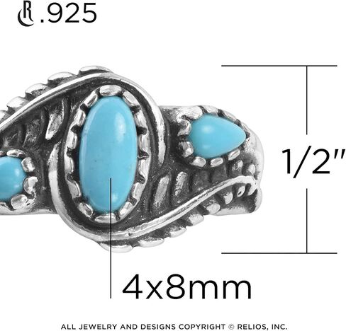 American West Jewelry Sterling Gemstone Leaf Rosette Design 3-Stone Ring Size 5 to 10 in Saudi Arabia