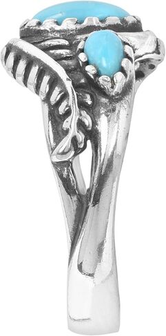 American West Jewelry Sterling Gemstone Leaf Rosette Design 3-Stone Ring Size 5 to 10 in Saudi Arabia