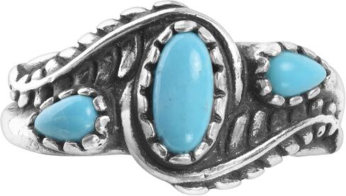 American West Jewelry Sterling Gemstone Leaf Rosette Design 3-Stone Ring Size 5 to 10 in Saudi Arabia