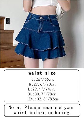 Women's Casual Denim Mini Skirt Ruffled Slim A-line Pleated Jean Short Skirt in Kuwait