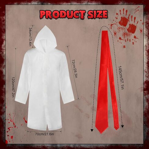HOWAF 5pcs Halloween Psycho Killer Costume, Include Raincoat, Red Ties, Fake Blood, Business Card, Plastic Fake Axe for Men Women Cosplay Party Dress Up Psycho Movie Character Costume in Saudi Arabia
