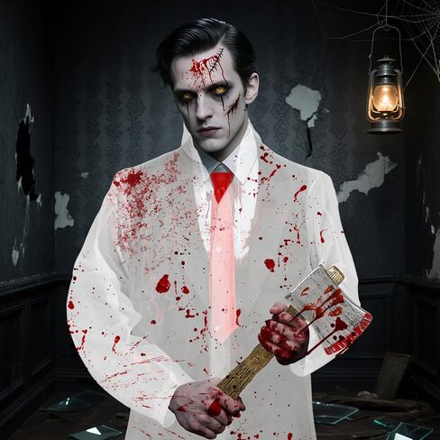 HOWAF 5pcs Halloween Psycho Killer Costume, Include Raincoat, Red Ties, Fake Blood, Business Card, Plastic Fake Axe for Men Women Cosplay Party Dress Up Psycho Movie Character Costume in Saudi Arabia
