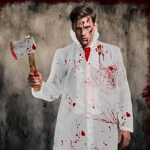 HOWAF 5pcs Halloween Psycho Killer Costume, Include Raincoat, Red Ties, Fake Blood, Business Card, Plastic Fake Axe for Men Women Cosplay Party Dress Up Psycho Movie Character Costume in Saudi Arabia
