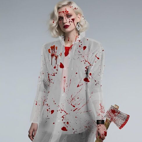 HOWAF 5pcs Halloween Psycho Killer Costume, Include Raincoat, Red Ties, Fake Blood, Business Card, Plastic Fake Axe for Men Women Cosplay Party Dress Up Psycho Movie Character Costume in Saudi Arabia