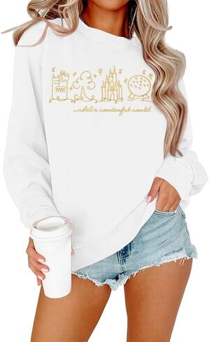 FRYAID Magic Kingdom Sweatshirts Women Funny Embroidered Magical World Castle Shirt Family Holiday Long Sleeve Pullover Tops in Saudi Arabia