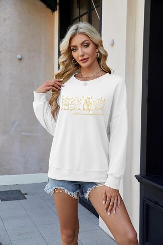 FRYAID Magic Kingdom Sweatshirts Women Funny Embroidered Magical World Castle Shirt Family Holiday Long Sleeve Pullover Tops in Saudi Arabia