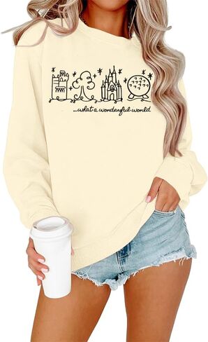 FRYAID Magic Kingdom Sweatshirts Women Funny Embroidered Magical World Castle Shirt Family Holiday Long Sleeve Pullover Tops in Kuwait